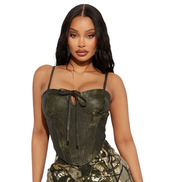 Fashion Nova Faux Leather Corset Top | Lace-Up Bustier Camisole Y2K Clubwear - Picture 4 of 15